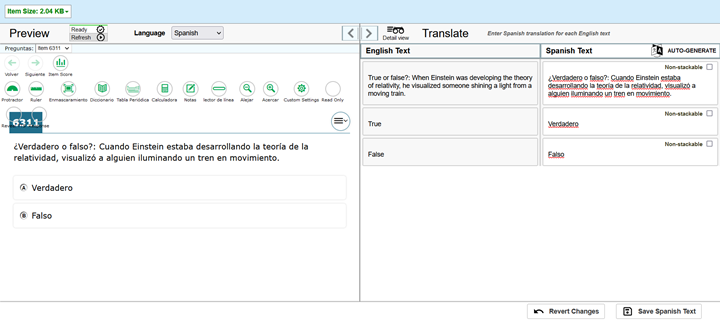 Translation Tool with preview on the left and list of text elements on the right