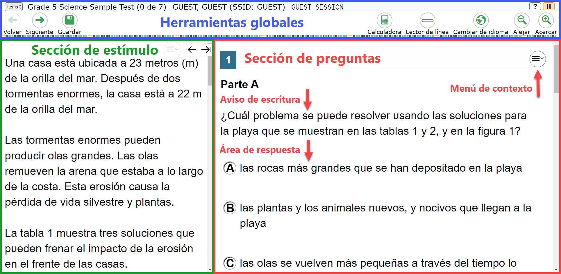 Ejemplo de una página de la prueba