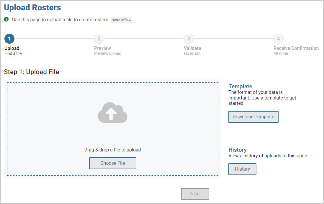 Step 1 of a file upload page